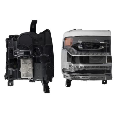 Faro derecho f / negro con led con lupa con mica ambar filo cromo